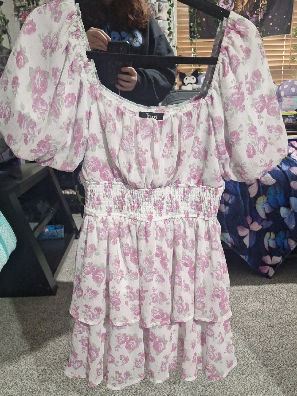 Trixxi White Mini Dress with Pink Floral Print